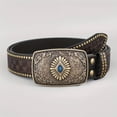 thumbnail image 3 of Ceisia Men Vintage Embossed Leather Western Cowboy Belt Turquoise Inlay Big Rectangle Buckle Retro Denim Jeans Waist Belt Country Costume Accessory Gift, 3 of 6