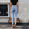 thumbnail image 6 of Women High Waist Medium Stretch Light Wash Blue Skinny Ankle Jeans, Textured Embossed Slim Fit Denim Pants, 6 of 7