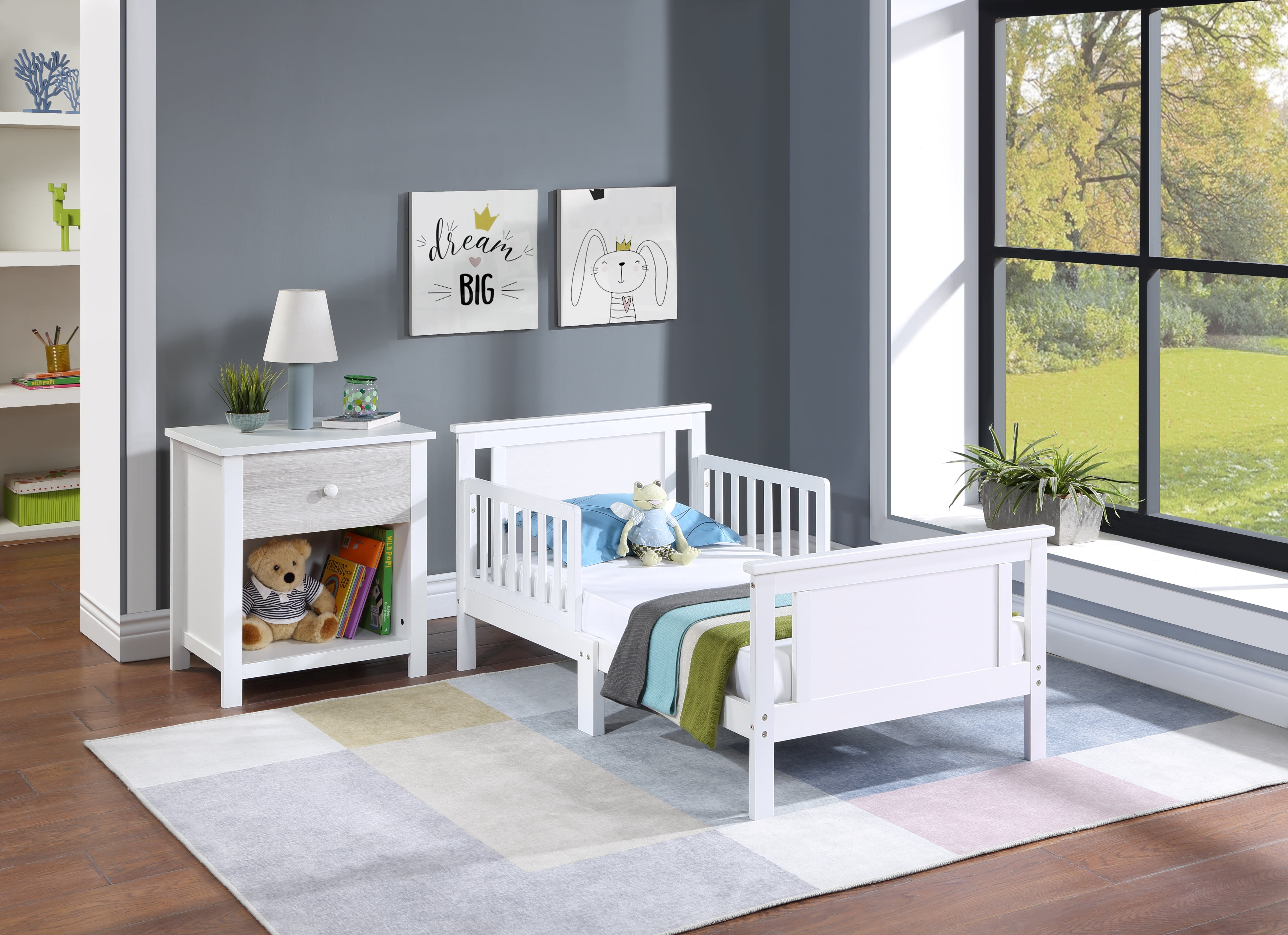Olive & Opie Connelly Reversible Panel Toddler Bed in White/Rockport Gray