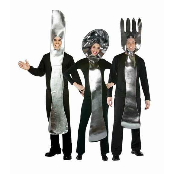 Rasta Imposta Utensil 3 Pack Silver Knife, Fork, Spoon Group Halloween Costume, Adult One Size, Sku 10281
