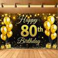 thumbnail image 3 of Sparkling Black Background Happy 80th Birthday Banner with Golden Balloons and Presents Party Supplies Photography Props Birthday Decoration Backdrop Decorations, 3 of 8