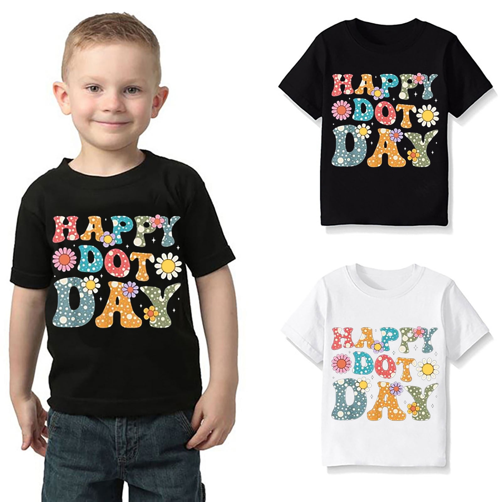 Otqutp Kids Patchwork Tops Kids Girls Boys Happy Dot Day