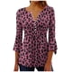 thumbnail image 4 of Blusa informal con botones estampados y plisados de plástico para mujer, manga 3/4, manga corta y cuello de cuerno., 4 of 4