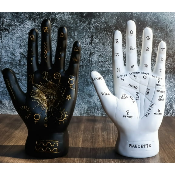 Ebros Psychic Fortune Teller Palmistry Hand Palm Figurine (Black & White Set)