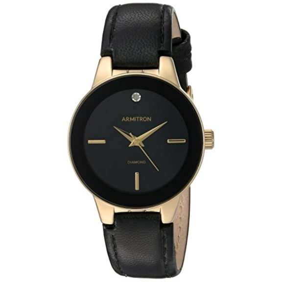 armitron women's 75/5410bkgpbk diamond-accented gold-tone and black leather strap watch