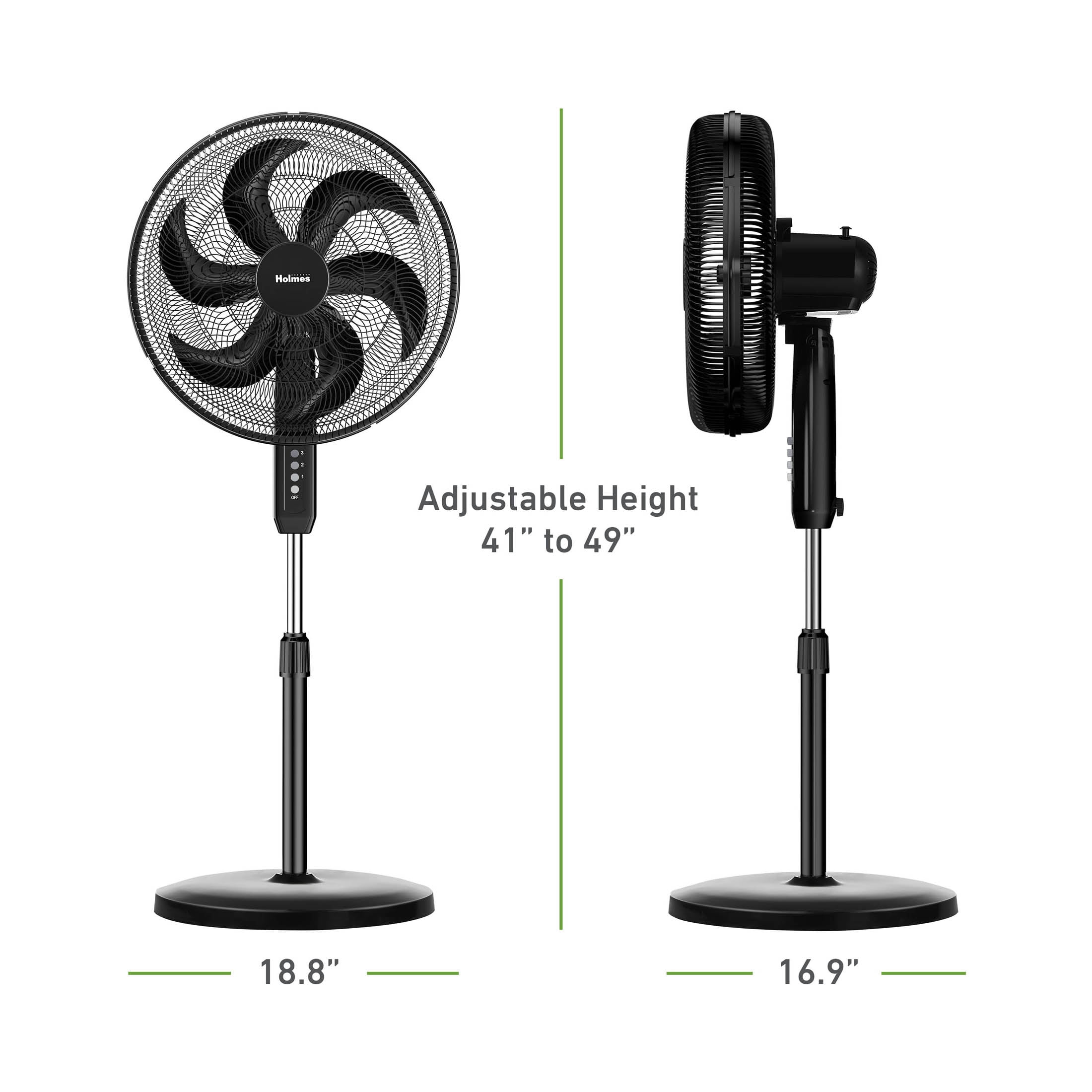Holmes Big Breeze 16" Manual Oscillating Powerful Airflow Stand Fan, 3 Speeds, Black