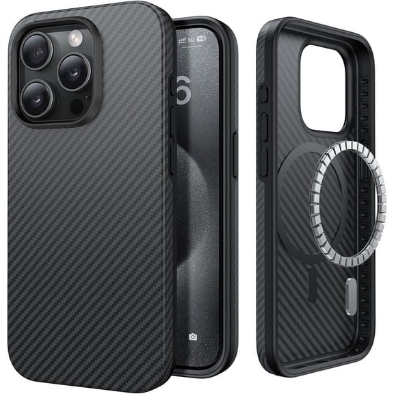 Unbranded Slim Magnetic Series Designed for iPhone Case,[1500D Aramid Fiber][Built in Magnet Ring] Protective Shockproof Bumper for iPhone, Black (Black-TPU, for iPhone 15 Pro)