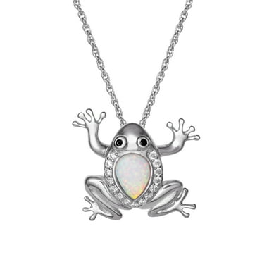 Brilliance Fine - Women's Sterling Silver Cubic Zirconia and Created Opal Frog Pendant, 18" Chain