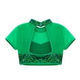 thumbnail image 4 of TiaoBug Kids Girls Sequins Mesh Splice Cutout Back Jazz Hip Hop Modern Dance Crop Tops Mock Neck Tee Blouse Turquoise 4, 4 of 5