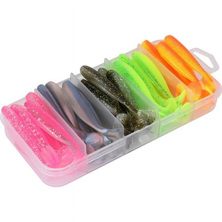 50 pieces/box T tail Luya Soft Bait soft worm fishing Mandarin fish oblique mouth osmanthus fish fake bait freshwater Texas fishing group suit