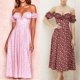 thumbnail image 5 of de con estampado floral dulce para mujer, hombros descubiertos, cuello en V, derrames laterales , atuendos casuales par rosa XXL Yinane Vestido estampado floral, 5 of 8