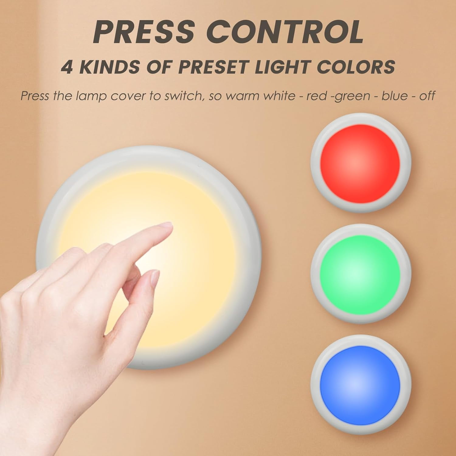 JJEAN-RGBW Color Changing Puck Lights with Wireless Remote - 16 Colors Dimmable Under Cabinet, Battery Powered LED Push Puck Lights with Timer & Memory Function, White (3 Pack)