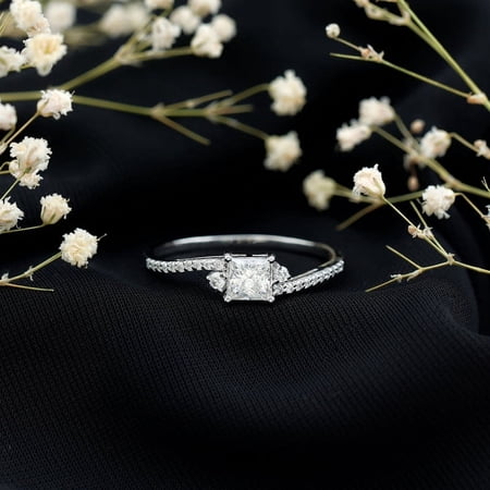 Silvago Jewel Princess Cut 1.95 Ct VVS1/D Lab Created Simulated Diamond Ring - Solitaire with Accents Engagement Wedding Prong Set Ring - Gorgeous Anniversary Gift for Women's - Bypass Fine Rings
