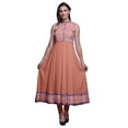 thumbnail image 1 of Bimba Robe Anarkali à Col Mandarin pour Femmes Imprimé Floral Pêche Foncé Orange Kurta Ethnique Indienne Grande, 1 of 6