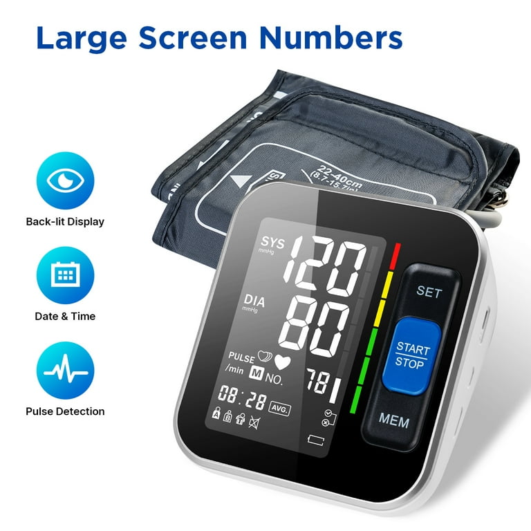 Blood Pressure Monitor Upper Arm Blood Pressure Monitors for Home Use BP  Machine with 2x120 Reading Memory Adjustable Arm Cuff 8.7-15.7 Large