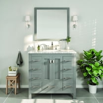Eviva Hampton 36" Gray Transitional Bathroom Vanity w/ White Carrara Top