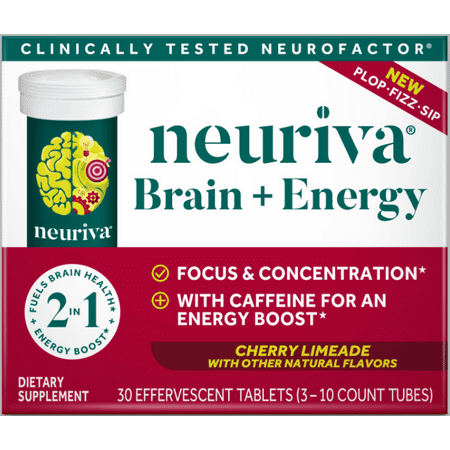 Neuriva Brain Now, Brain + Energy, Effervescent Tablets, Cherry Limeade, 30ct