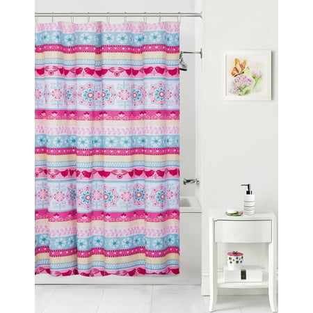 Mainstays Blue,Pink,Yellow,Multi-color Stripes Polyester Shower Curtains, 72" x 70.00"