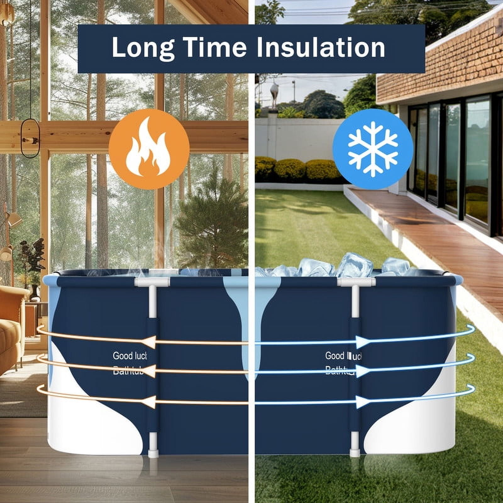 RICHYOUNG 55"Large Foldable Bathtub for Adult Kids, Portable Family Bath Tub for Ice Hot Bath(Blue)