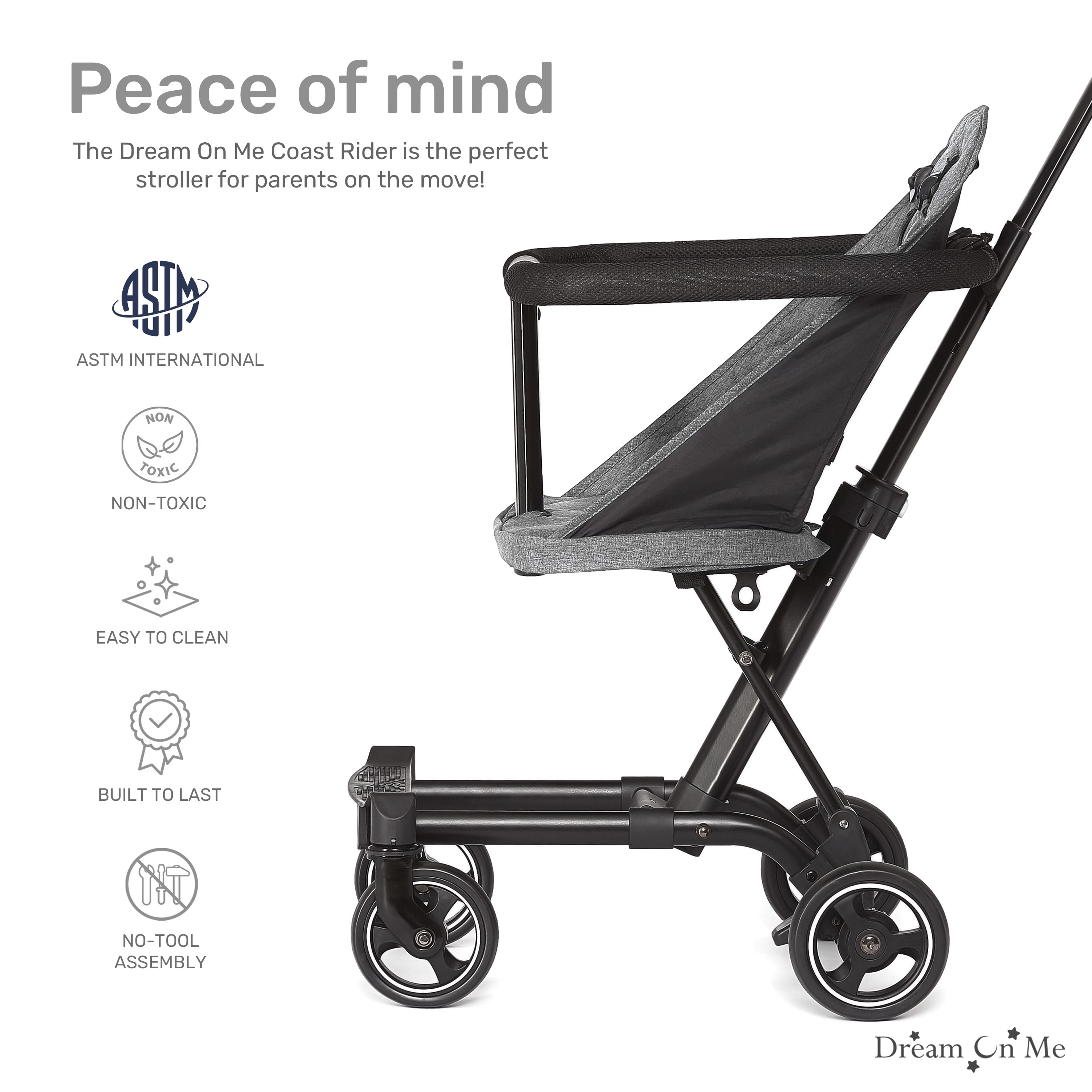 Dream On Me Coast Rider | Travel Stroller | Lightweight Stroller | Compact | Portable | Vacation Friendly Stroller, Gray