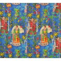 Indian Blue Floral Print Kantha Quilt Kantha Bedspread Kantha Blanket Cotton Throw Handmade Quilt Single Size Quilt Bedding