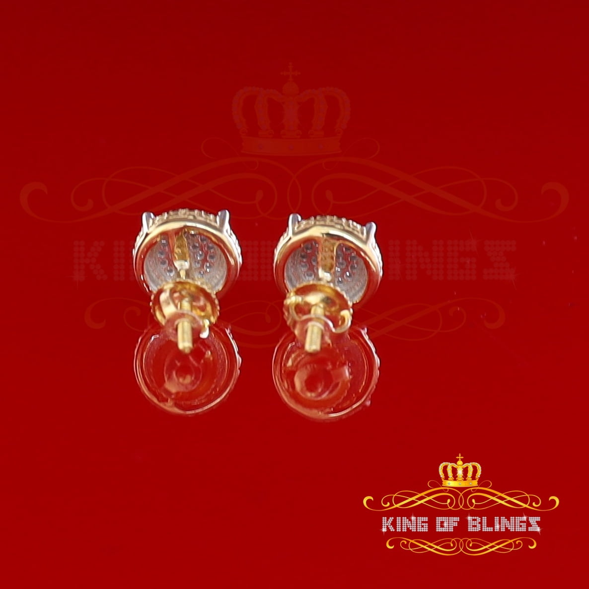 King of Bling's 10K Real Yellow Gold with 0.10 CT Diamond Round Stud Earring For Women And Men