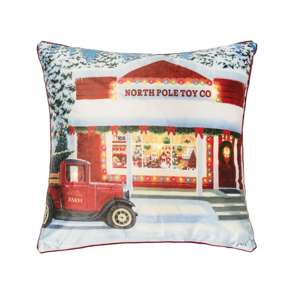 North Pole Toy Shop Light-Up LED Light-Up Christmas Throw Pillow, 18" x 18"
