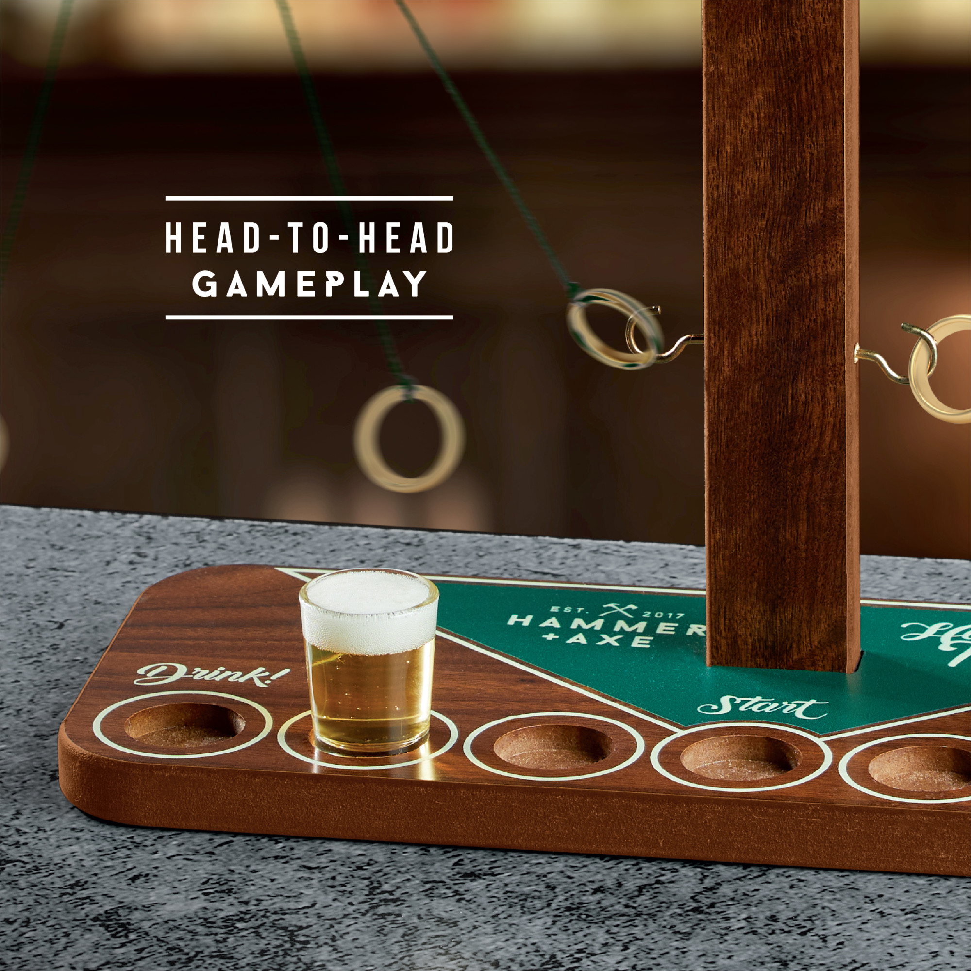 Hammer & Axe Vintage Drinking Wheel Game with 4 Shot Glasses