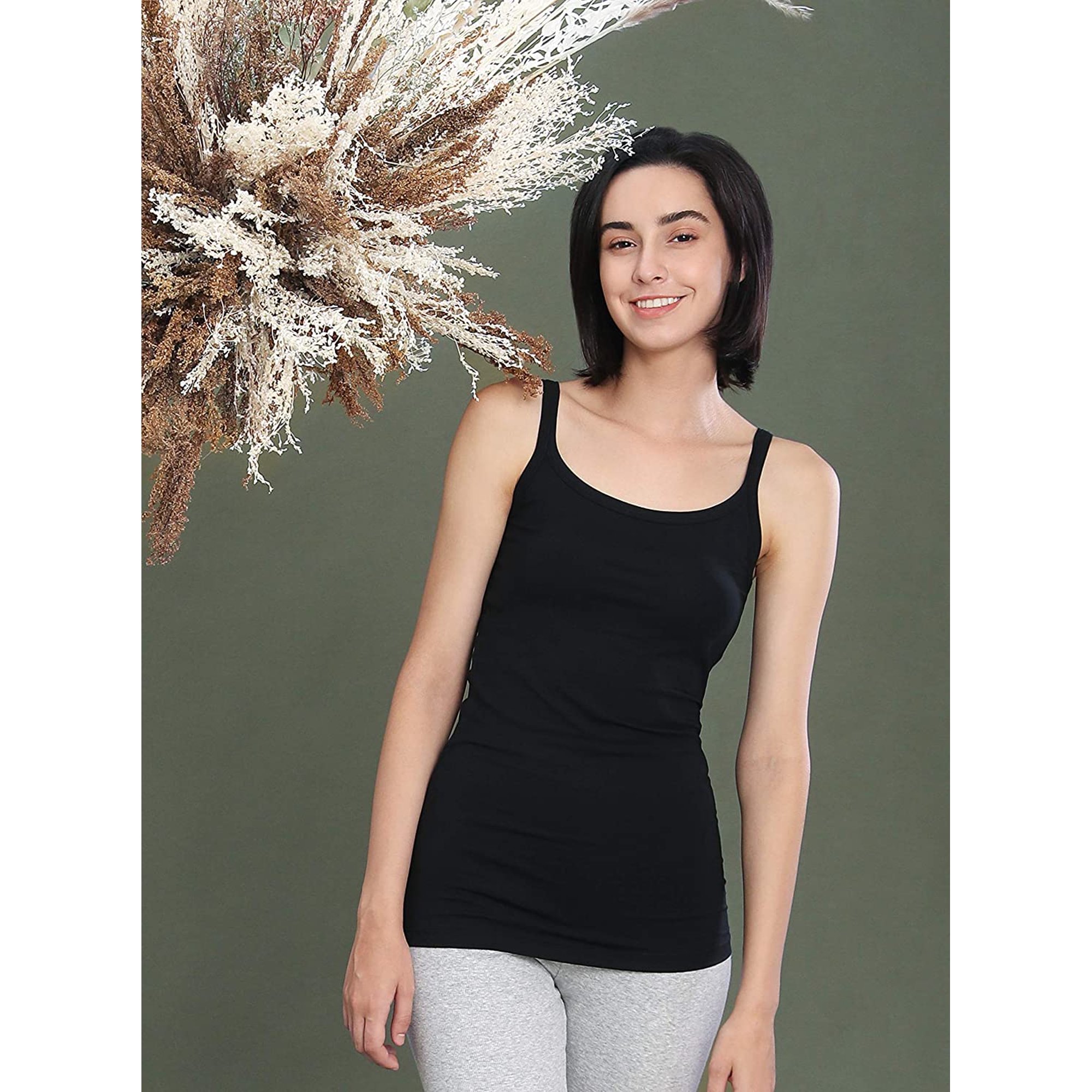Hesignd Women s Tank Top Bamboo Rayon Camisole Long Length Layering Tank Tops Camis 3 Pack S xl Other L