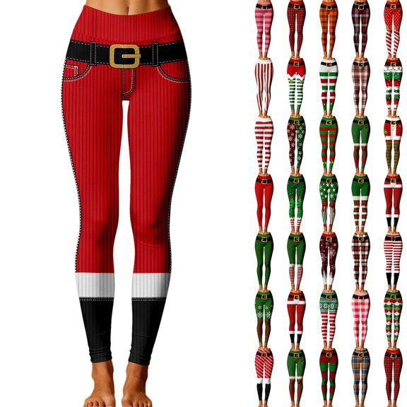DHFJKG Christmas Leggings For Women Casual Printed Holiday Stretchy Leggings High Waisted Yoga Pants