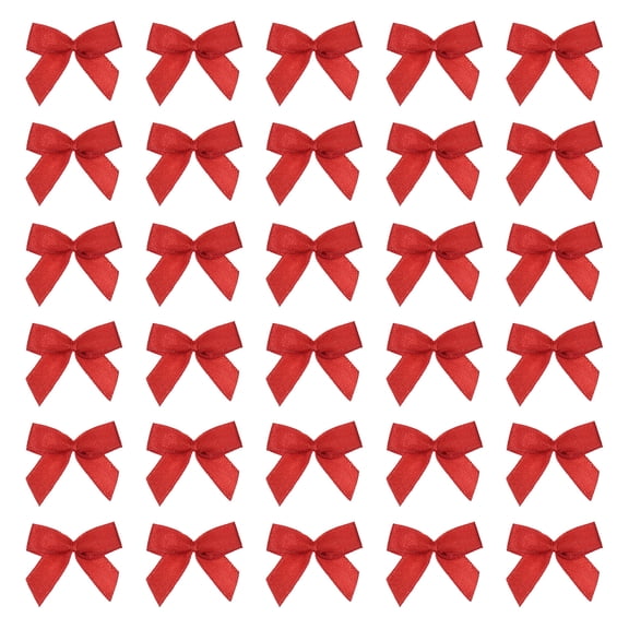 Uxcell 60 Pcs Mini Ribbon Bow 1.2" Mini Fabric Satin Ribbon Flower Bows for Craft DIY Sewing Wedding Birthday Party, Red
