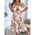thumbnail image 6 of Women's Ruffle Off Shoulder Floral Midi Smocked Flowy Long Dresses Dress for Summer Spring Beach White S, 6 of 10