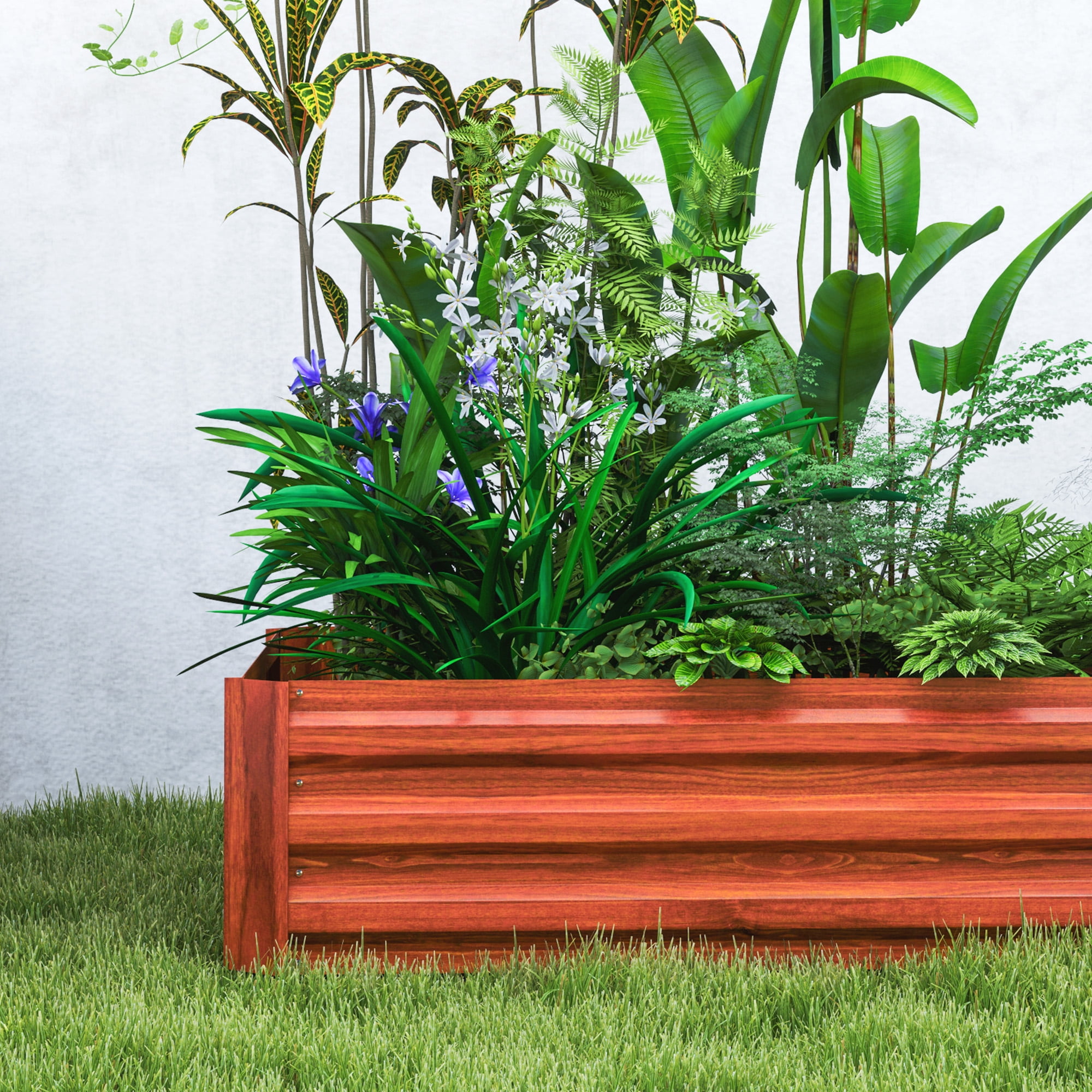 Outsunny 39'' x 39'' x 12'' Set of 2 Raised Garden Bed, Elevated Planter Raised Bed with Galvanized Steel Frame for Growing Flowers, Herbs, Dark Brown