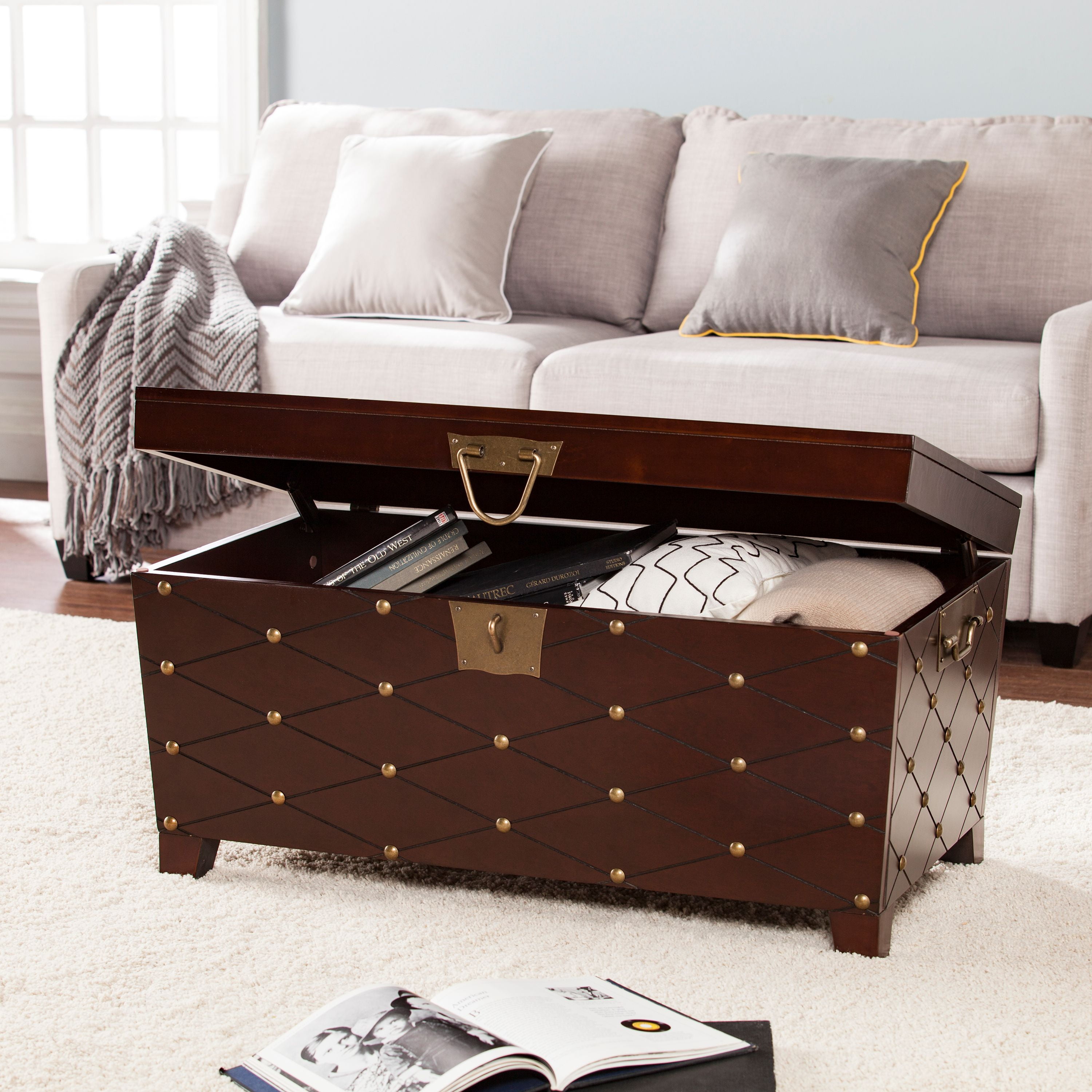 Southern Enterprises Espresso Nailhead Cocktail Table Trunk Coffee Tables Tables Semo Es