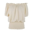 thumbnail image 6 of Women Juniors Short Sleeve Ruffle Stretch Off Shoulder Shirt Blouse Tops, 6 of 6