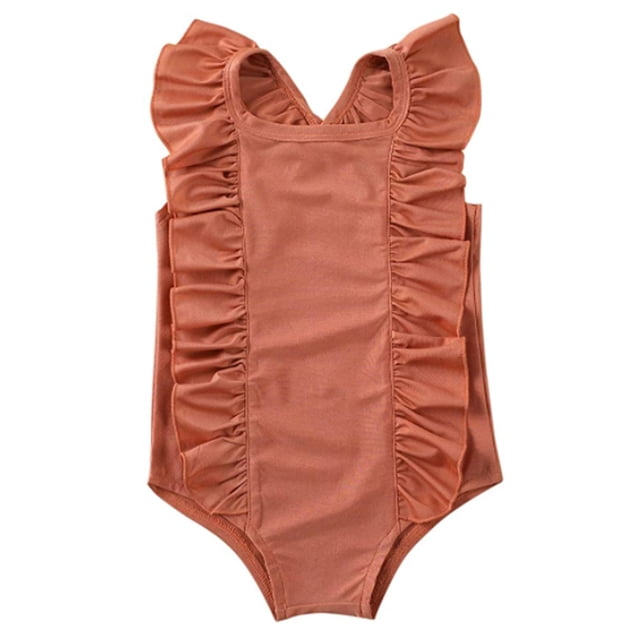 Xingqing Newborn Baby Kids Girls One Piece Ruffle Solid Color Zebra Print Swimwear