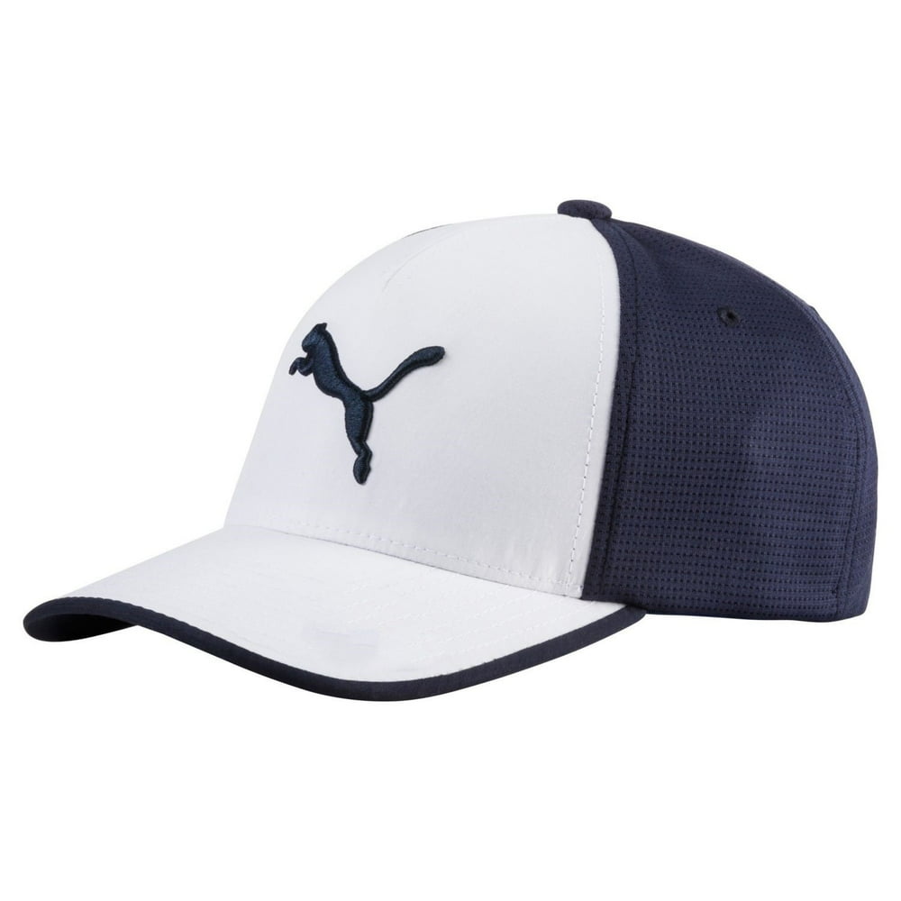 puma golf 2017 men's front 9 flexfit hat, peacoatbright white, small