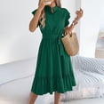 thumbnail image 5 of PNTUTB Women's Fashion Dress: Solid Color Casual Style Stand-Up Collar Flowy Sleeves Button-Down Front Waist-Cinched Comes with a Belt, 5 of 6