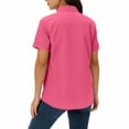 thumbnail image 2 of Vivianyo HD Women's Collared Quick Dry Sun Protection Tops, Button Short Sleeve Solid Athletic Hiking Shirts for Women, Women's Hot Pink, Sizes S-3XL, 2 of 9