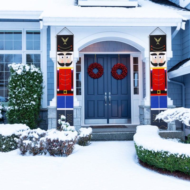 Outdoor Christmas Porch Welcome Sign Life Size Soldier Model Nutcracker Banners for Front Door Porch Garden Indoor Exterior Kids Party Yopay 2 Pack Nutcracker Christmas Decorations 74’’×15’’