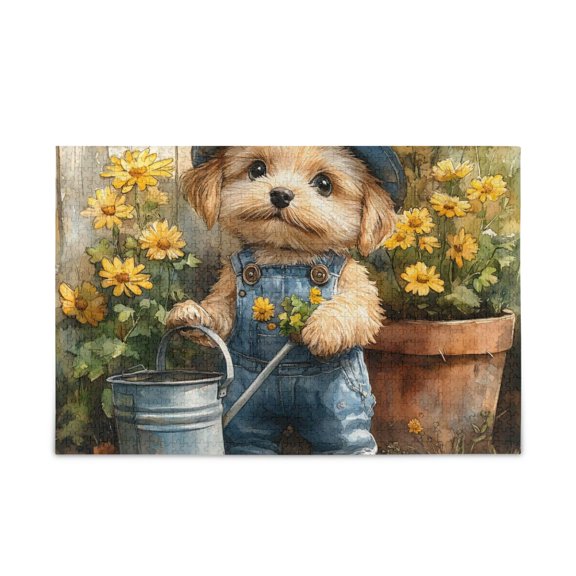 500 Piece Jigsaw Puzzle for Adults Cute Puppy Thick Wood-Paper Composite with Letter on Back Tight Interlock Challenging Home Decor Family Game Gift