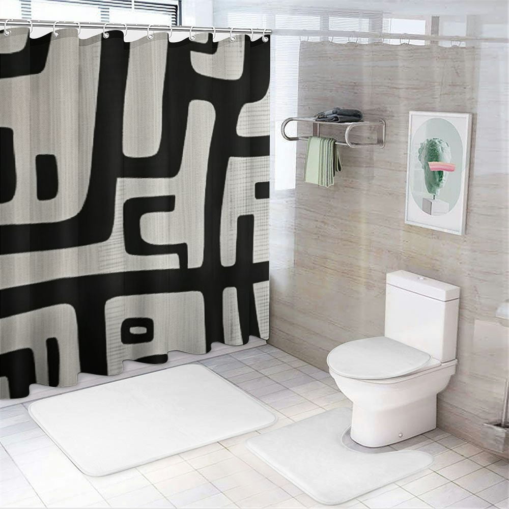 Fenyluxe Black and White Abstract Art Shower Curtain Set with Hooks, Chic Modern Bathroom Decor, 100% Polyester Fabric, Various Sizes 60"x72