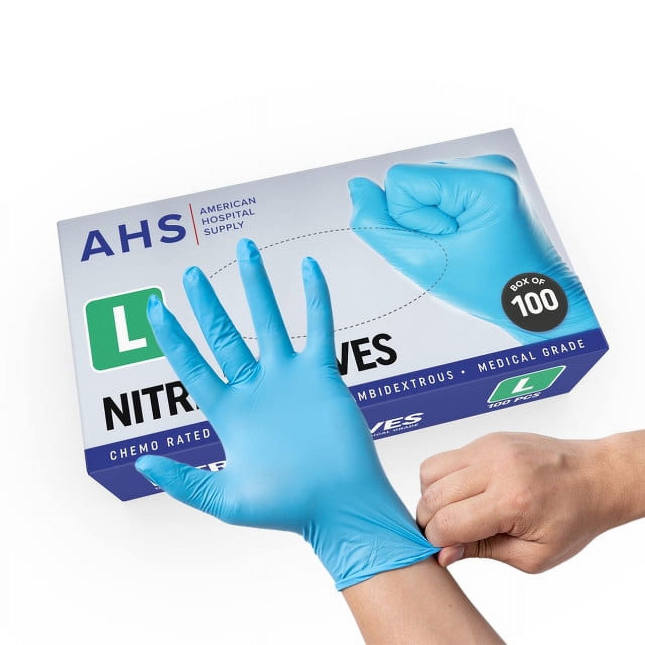American Hospital Supply Powder-Free Nitrile Gloves Chemo-Rated Medical-Grade Disposable Healthcare Large Case of 1000