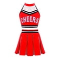 thumbnail image 3 of Xnihocha Girls Classic Cheerleading Team Uniform Mesh Splice Crop Top with Pleated Boxer Skirts Rooter Stage Suit Red 10, 3 of 5