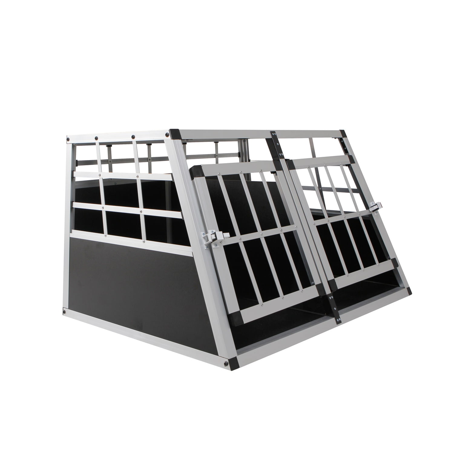 Pefilos Double Doors Pet Car Transport Cage Carriers, Lightweight Aluminum Dog Cage, Trapezoidal Kennel Design for Small and Medium Dogs, Silver Pefilos Double Doors Pet Car Transport Cage Carriers, Lightweight Aluminum Dog Cage, Trapezoidal Kennel Design for Small and Medium Dogs, Silver