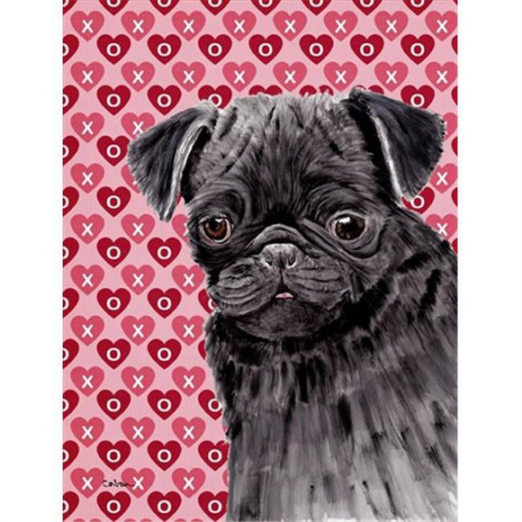 Carolines Treasures SC9273GF 15 x 15 In. Pug Black Hearts Love And Valentines Day Portrait Flag&#44; Garden Size