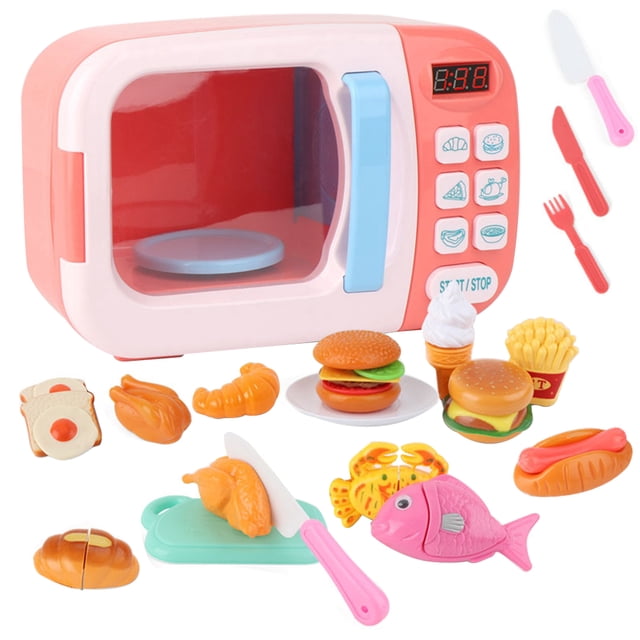 31PCS Kids Microwave Playset Interactive Realistic Pretend Play Toy Kitchen Toy