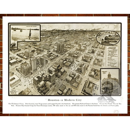Ted S Vintage Art Map Of Houston Tx 1912 Old Texas Decor 12 X
