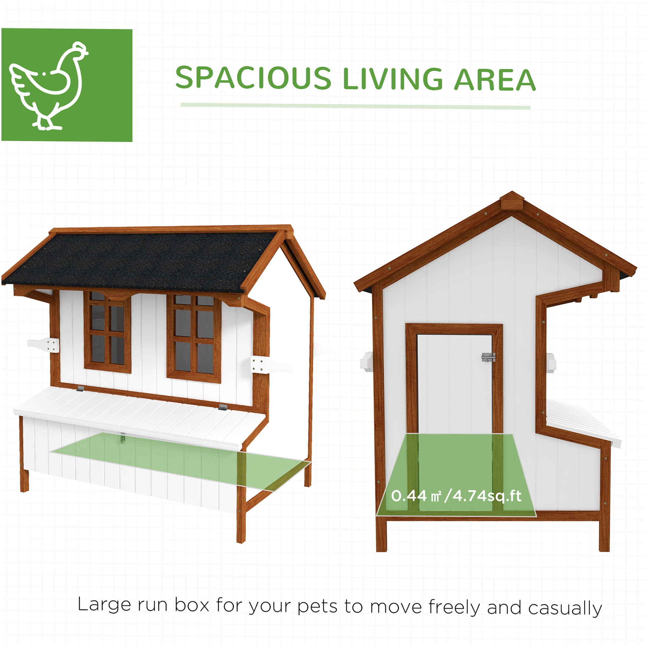 JERFIT 47 Inch Large Chicken Coop Outdoor with Wheels, Wooden Rabbit Hutch with Nesting Box, Waterproof Roof & Ramp for Hens, Ducks, Poultry