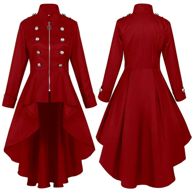 Swstbby Soldes d'Automne! Vestes d'Automne pour Femmes, Vestes à Manches Longues Sans Capuche Décontractées Styles Moyen et Long Style Gothique Rouge TTG